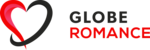 Logo von Globe Romance, geschwungenes Herz in rot schwarz mit dem Schriftzug "Globe Romance"