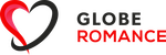 Logo von Globe Romance, geschwungenes Herz in rot schwarz mit dem Schriftzug "Globe Romance"